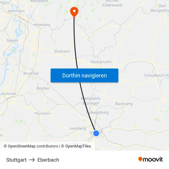 Stuttgart to Eberbach map