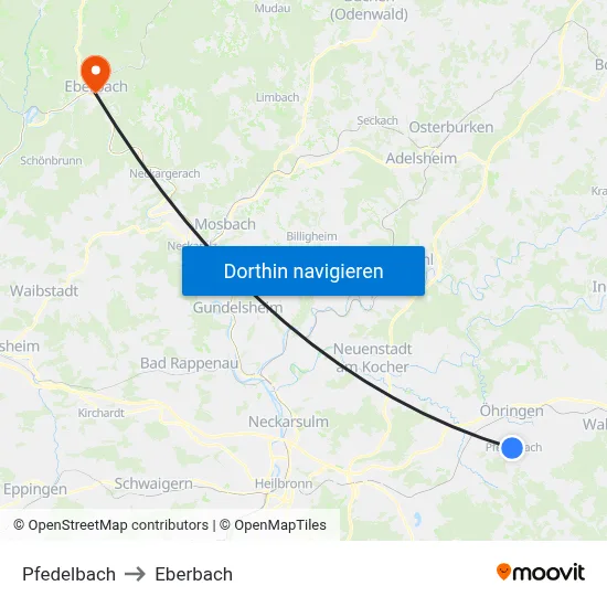 Pfedelbach to Eberbach map