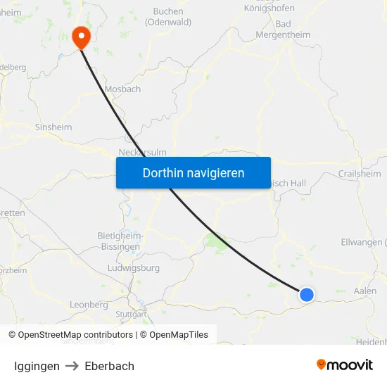 Iggingen to Eberbach map