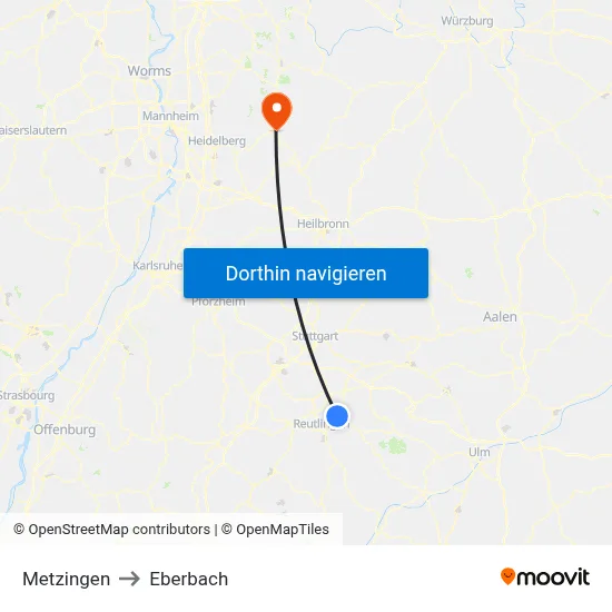 Metzingen to Eberbach map