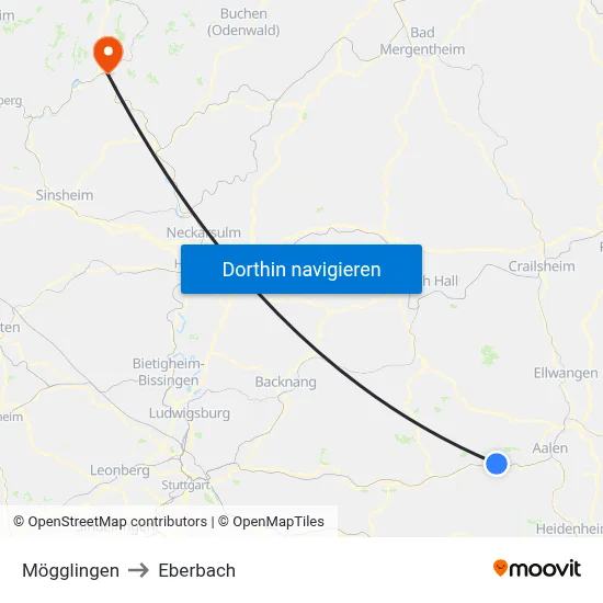 Mögglingen to Eberbach map