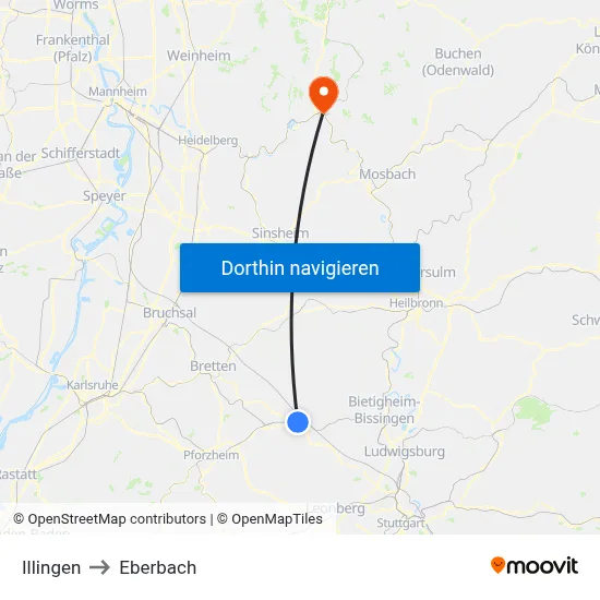 Illingen to Eberbach map