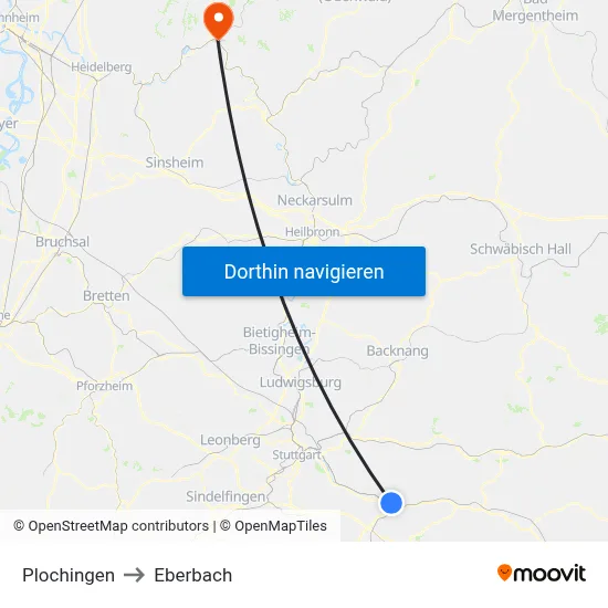 Plochingen to Eberbach map