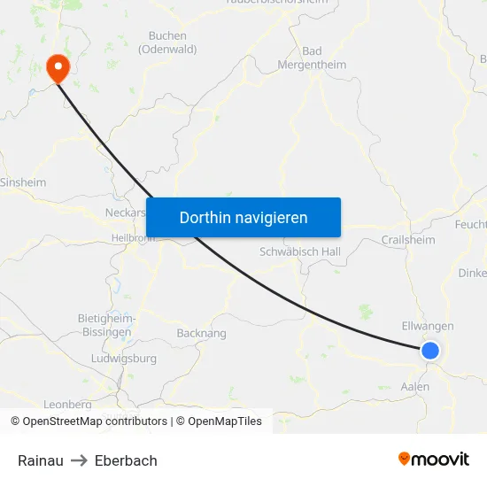 Rainau to Eberbach map