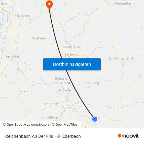 Reichenbach An Der Fils to Eberbach map