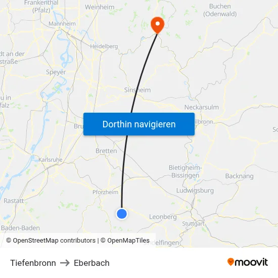 Tiefenbronn to Eberbach map