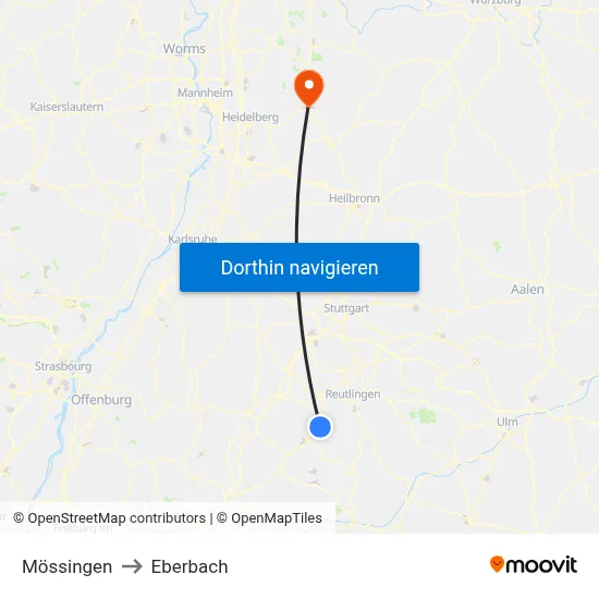 Mössingen to Eberbach map