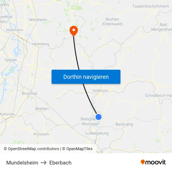 Mundelsheim to Eberbach map