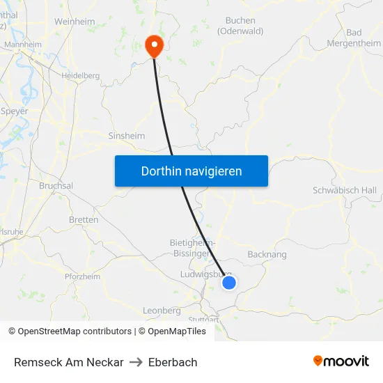 Remseck Am Neckar to Eberbach map