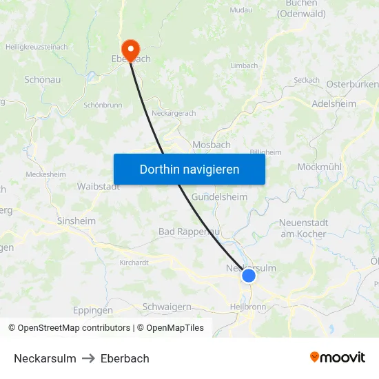 Neckarsulm to Eberbach map