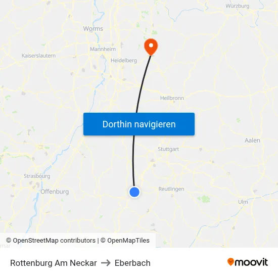 Rottenburg Am Neckar to Eberbach map