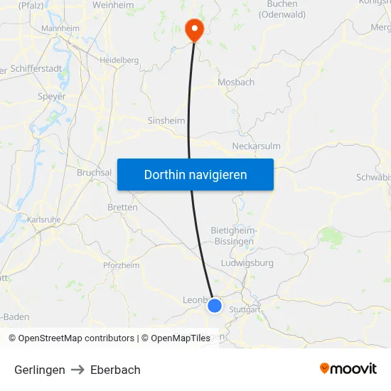 Gerlingen to Eberbach map