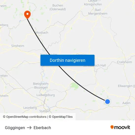 Göggingen to Eberbach map