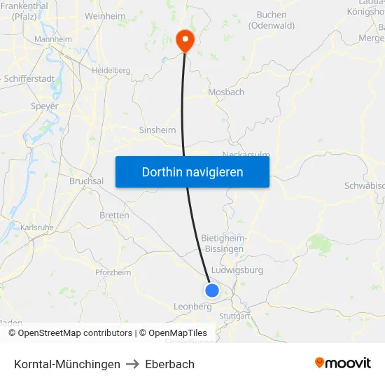 Korntal-Münchingen to Eberbach map