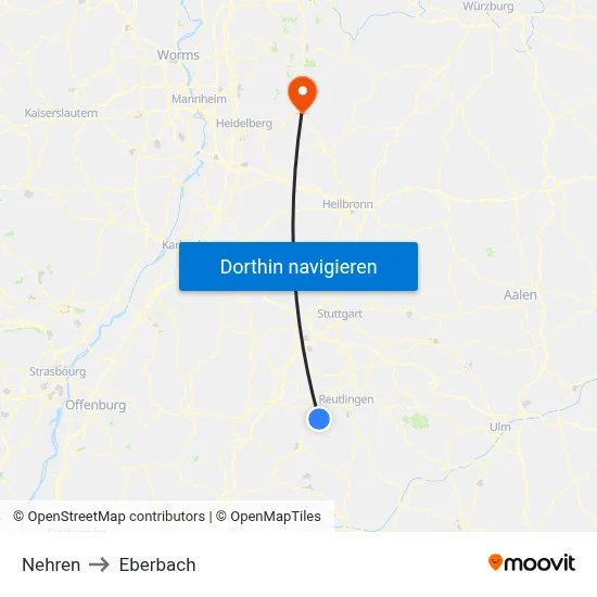 Nehren to Eberbach map