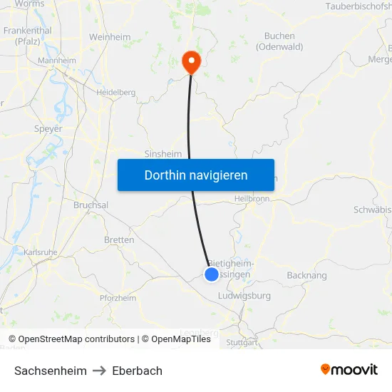 Sachsenheim to Eberbach map