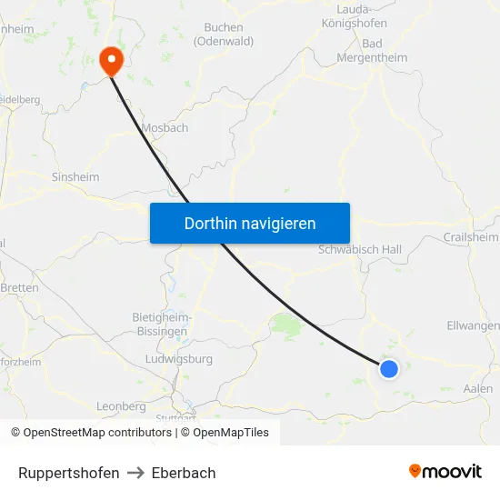 Ruppertshofen to Eberbach map