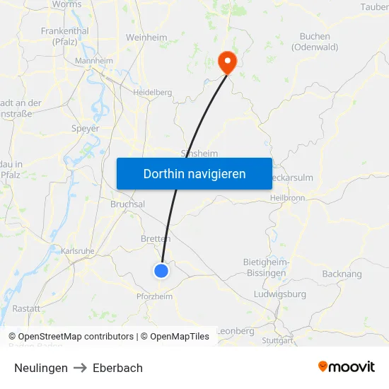 Neulingen to Eberbach map