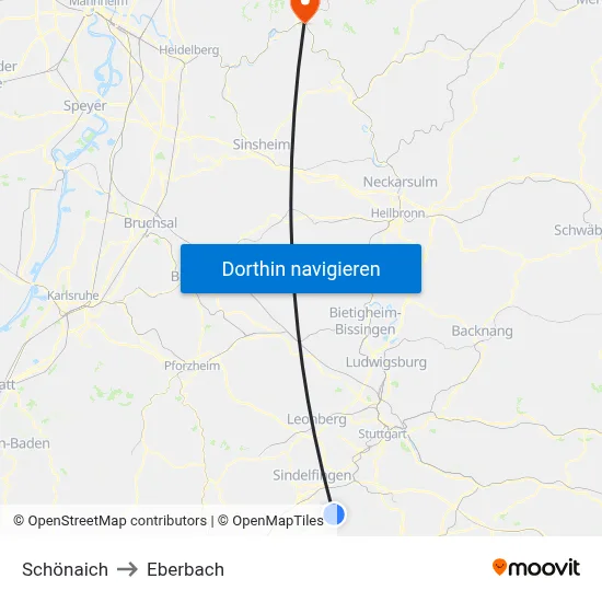 Schönaich to Eberbach map