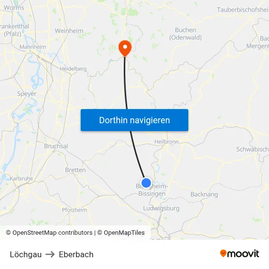 Löchgau to Eberbach map