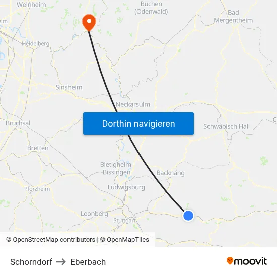Schorndorf to Eberbach map