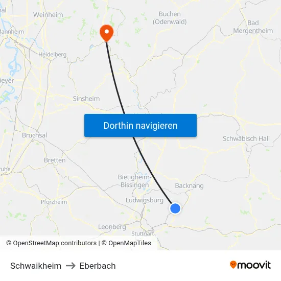 Schwaikheim to Eberbach map