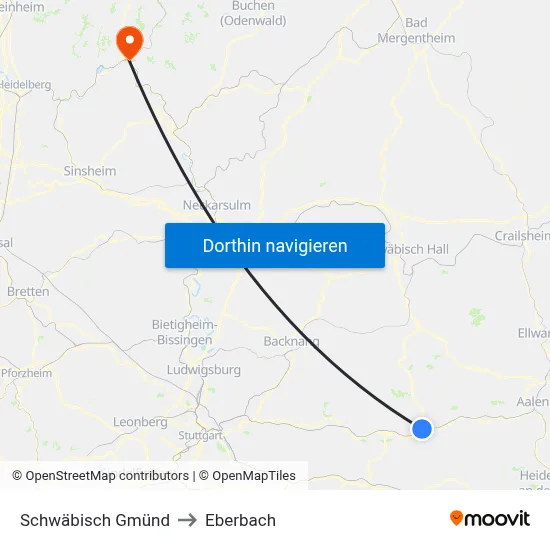Schwäbisch Gmünd to Eberbach map