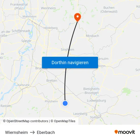 Wiernsheim to Eberbach map
