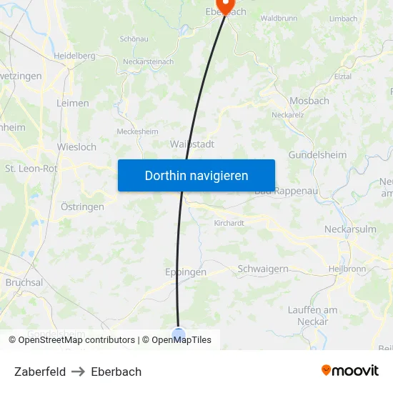 Zaberfeld to Eberbach map