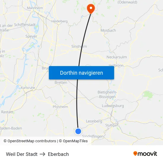Weil Der Stadt to Eberbach map