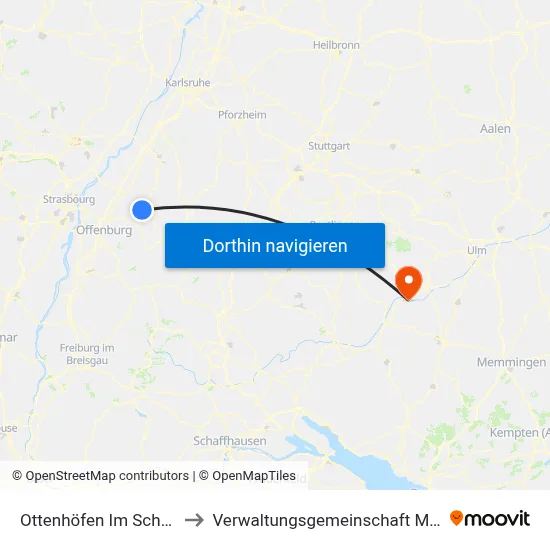 Ottenhöfen Im Schwarzwald to Verwaltungsgemeinschaft Munderkingen map