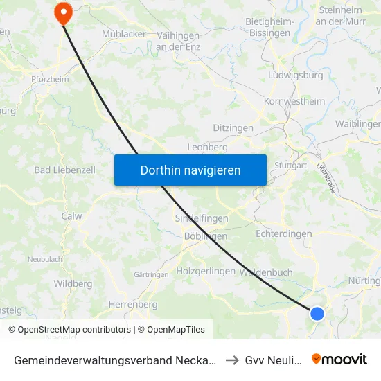 Gemeindeverwaltungsverband Neckartenzlingen to Gvv Neulingen map