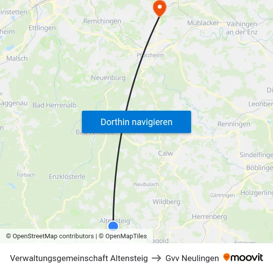 Verwaltungsgemeinschaft Altensteig to Gvv Neulingen map
