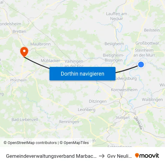 Gemeindeverwaltungsverband Marbach am Neckar to Gvv Neulingen map