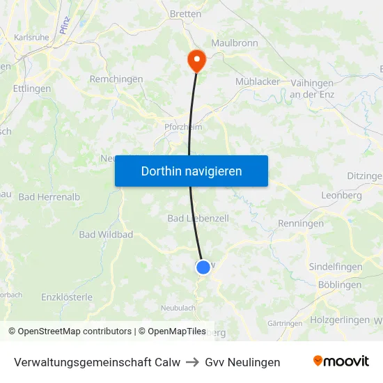 Verwaltungsgemeinschaft Calw to Gvv Neulingen map