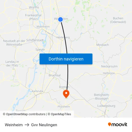 Weinheim to Gvv Neulingen map