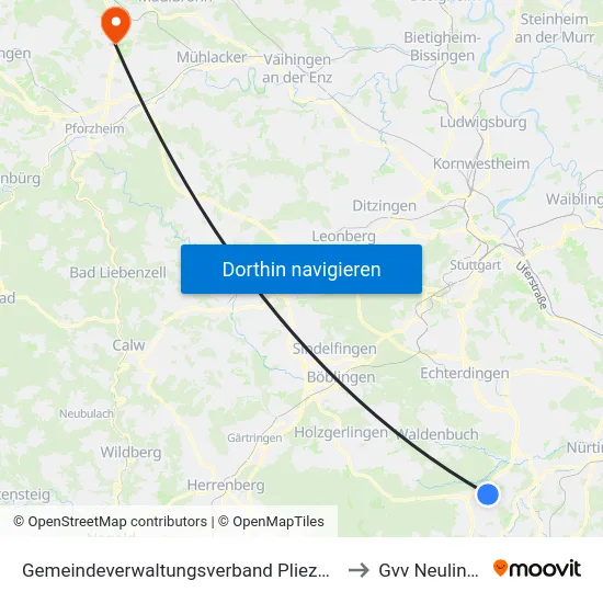 Gemeindeverwaltungsverband Pliezhausen to Gvv Neulingen map