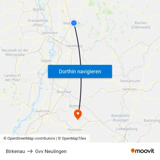 Birkenau to Gvv Neulingen map