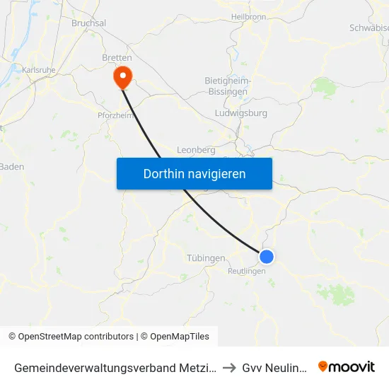Gemeindeverwaltungsverband Metzingen to Gvv Neulingen map