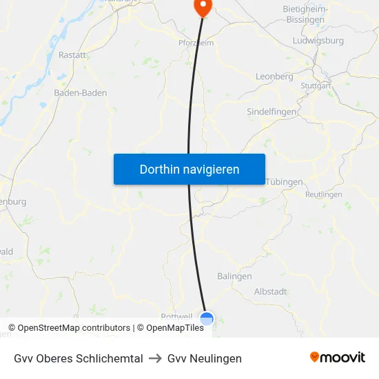 Gvv Oberes Schlichemtal to Gvv Neulingen map