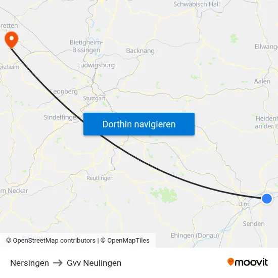 Nersingen to Gvv Neulingen map
