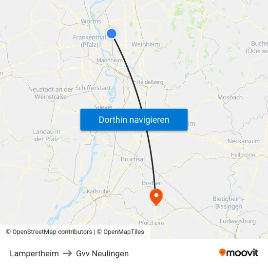 Lampertheim to Gvv Neulingen map
