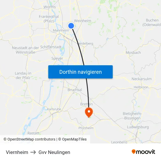 Viernheim to Gvv Neulingen map