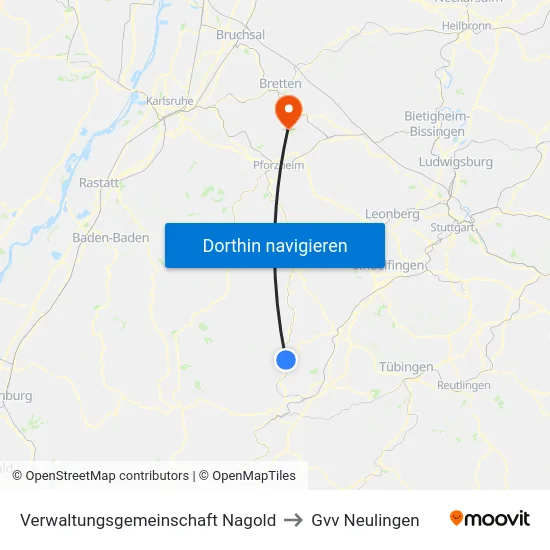 Verwaltungsgemeinschaft Nagold to Gvv Neulingen map