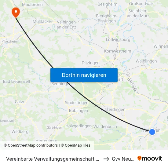 Vereinbarte Verwaltungsgemeinschaft Der Stadt Nürtingen to Gvv Neulingen map