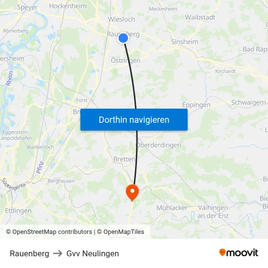 Rauenberg to Gvv Neulingen map