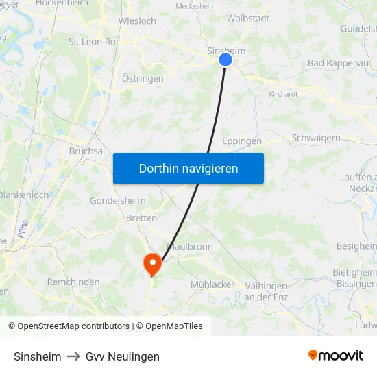 Sinsheim to Gvv Neulingen map