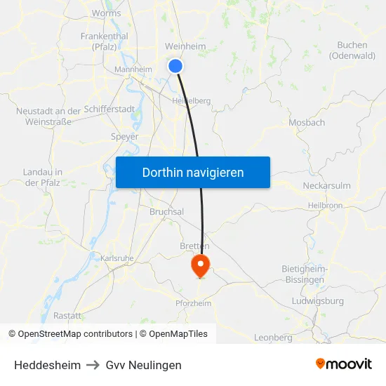 Heddesheim to Gvv Neulingen map