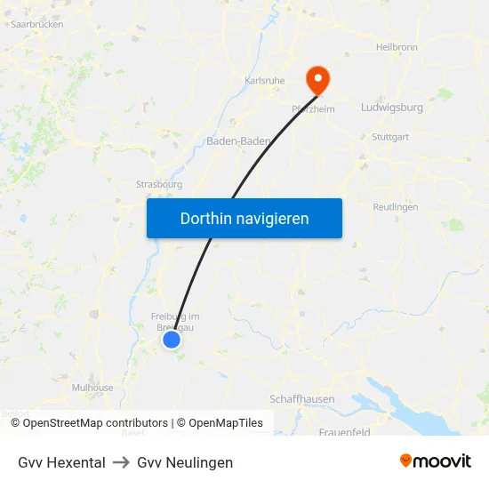 Gvv Hexental to Gvv Neulingen map