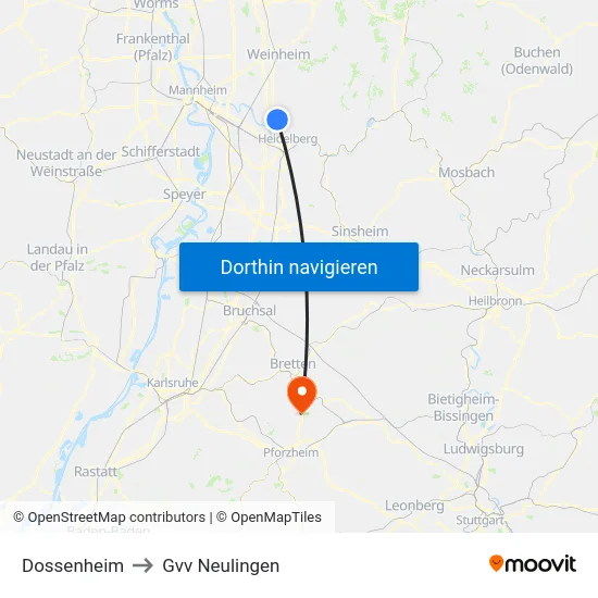 Dossenheim to Gvv Neulingen map